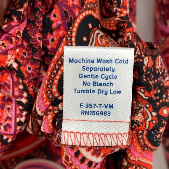 Allison Joy Evereve Pink Paisley Print V-Neck Tie Sleeve Blouse Top - Picture 6 of 6